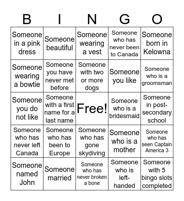 The Holmes' Wedding Bingo Bonanza! Bingo Card