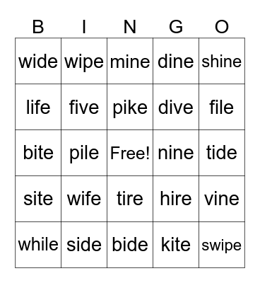 i_e Bingo Card