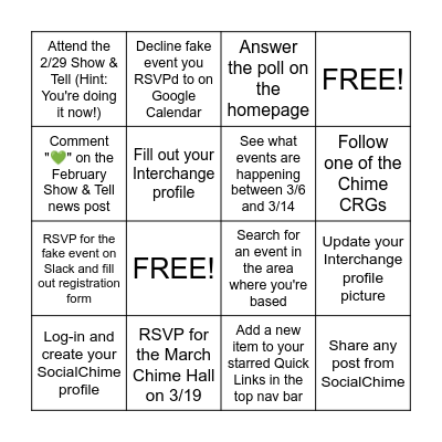 Show & Tell Bingo Card Bingo Card
