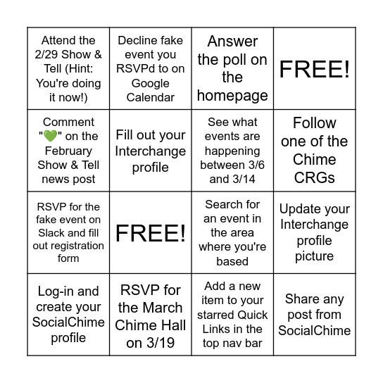 Show & Tell Bingo Card Bingo Card