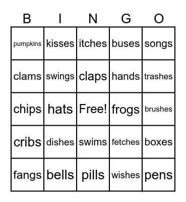 -s and -es Suffix Bingo Card