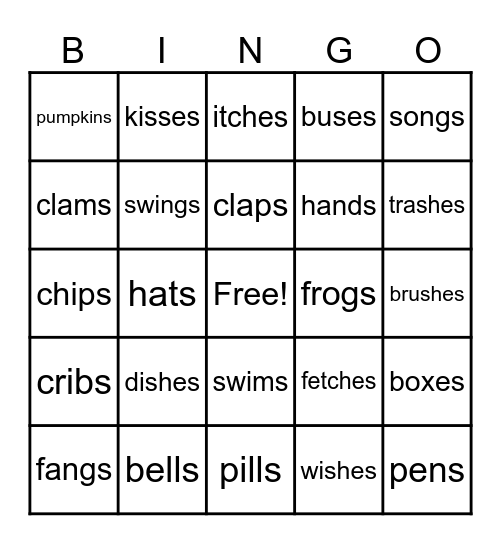 -s and -es Suffix Bingo Card