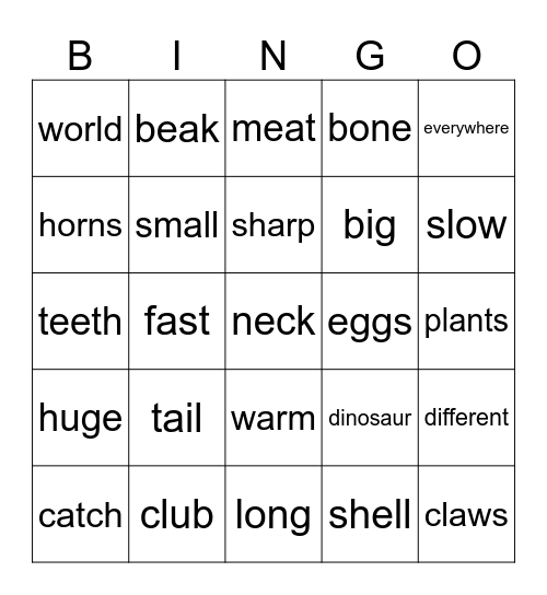 Dinosaur Time Bingo Card