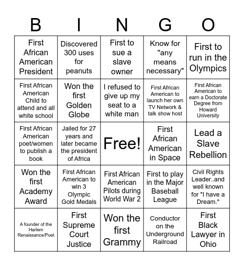 Black History Month Bingo Card