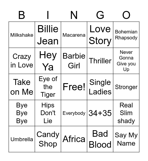 Music Bingo Card