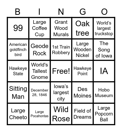 Iowa Trivia Bingo Card