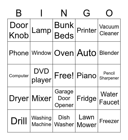 Interchangeable Parts Bingo Card