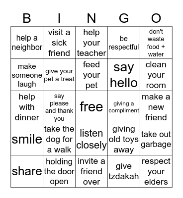 acts of kindness  Bingo Card