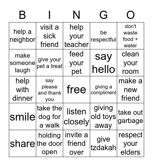 acts of kindness  Bingo Card
