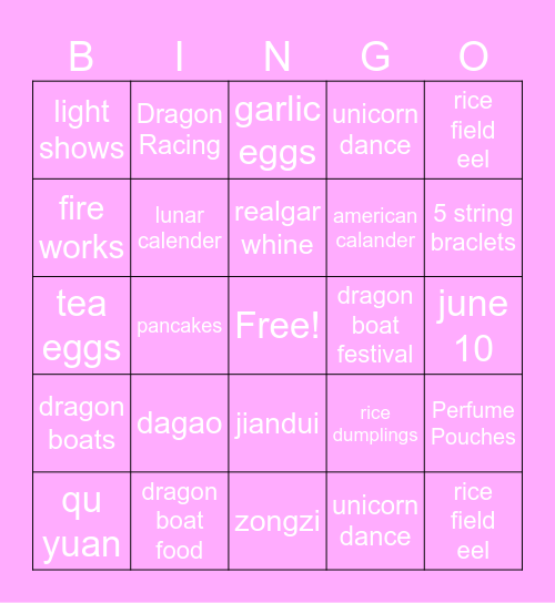 Dragon Boat festival Bingo Card