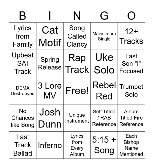 Inferno Era Bingo Card