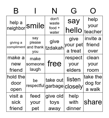 acts of kindness Bingo Card