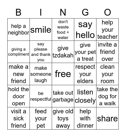 acts of kindness Bingo Card