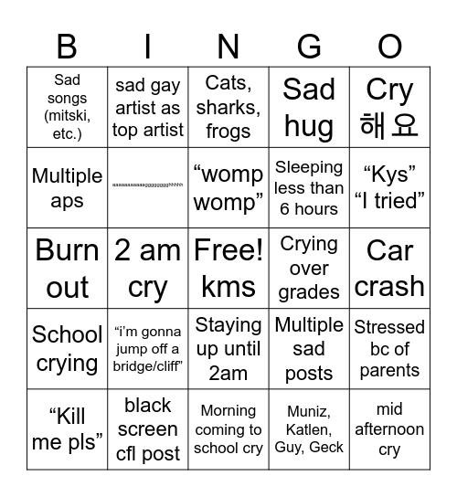 suicidal bingo :D Bingo Card