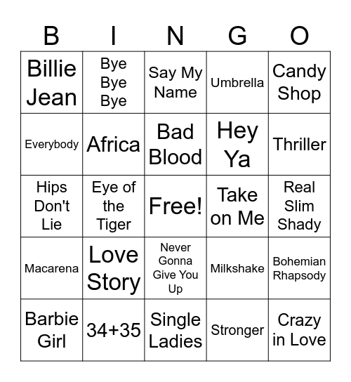 Music Bingo Card