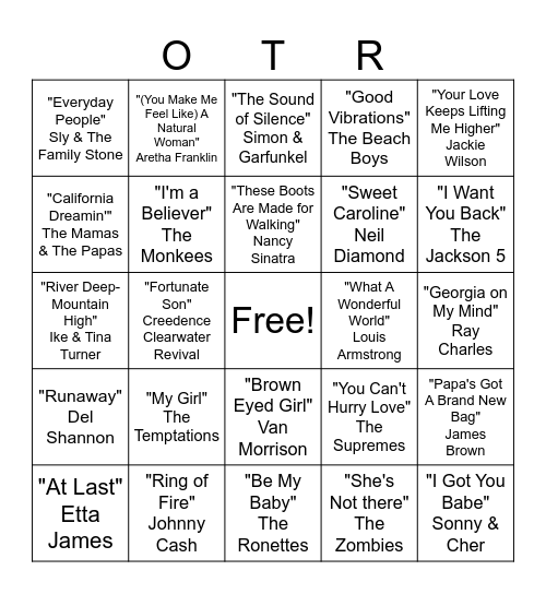 60's Musical Bingo Pt 1 Bingo Card