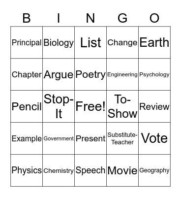 School House Rocks List 6 Bingo Card