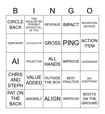 AMERICAS ALL HANDS Bingo Card