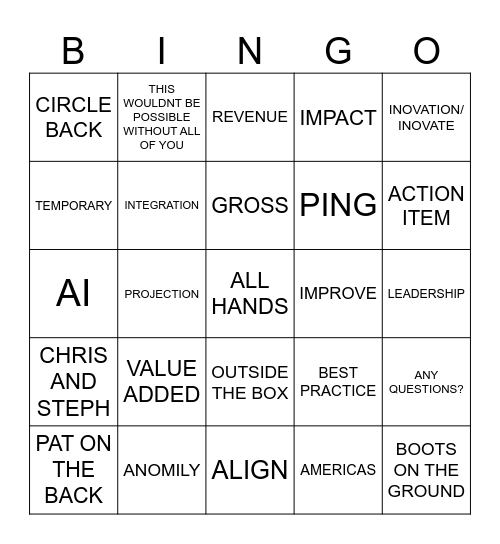 AMERICAS ALL HANDS Bingo Card