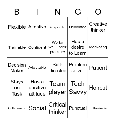 Work Maturity Skills Bingo Card