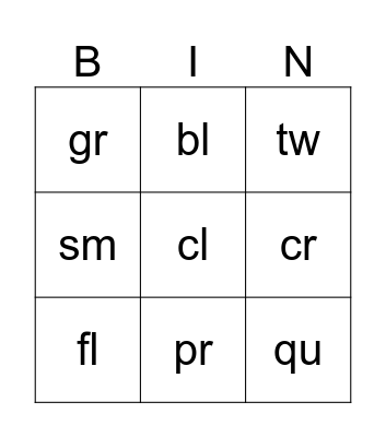Beginning Blends Bingo Card