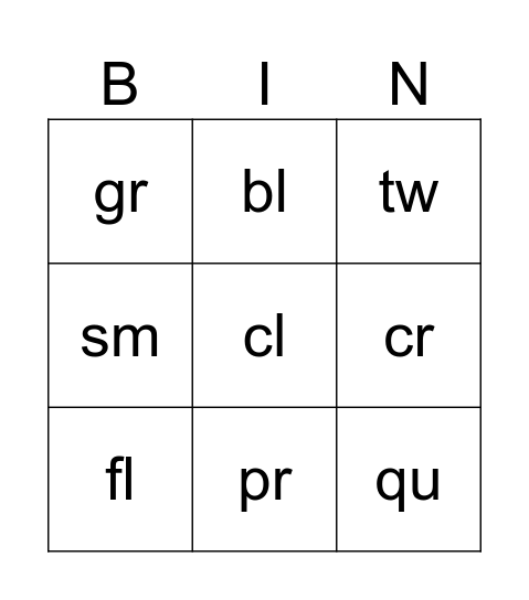 Beginning Blends Bingo Card
