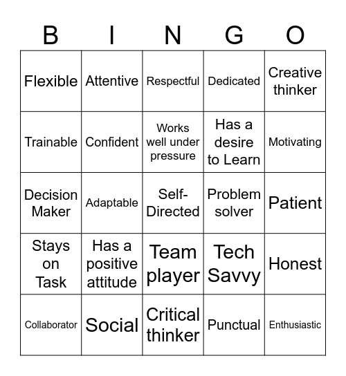 Work Maturity Skills Bingo Card