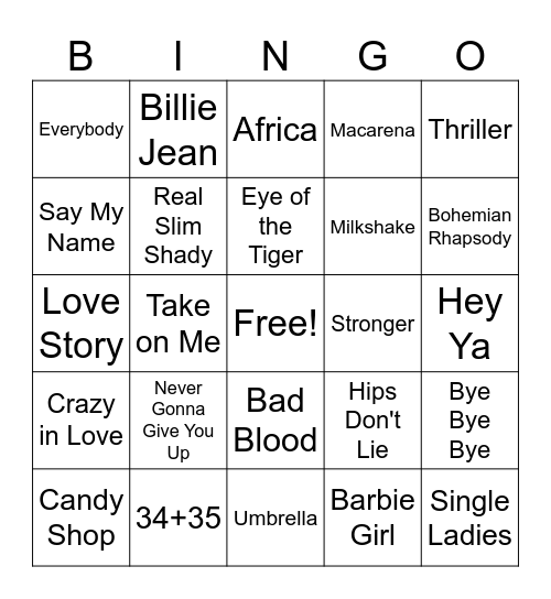 Music Bingo Card