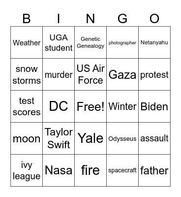 Current Events Bingo Card