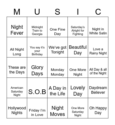Day and Night Bingo Card
