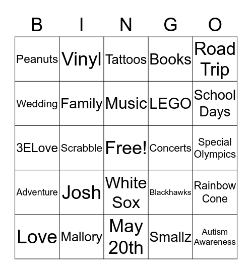 M & J Bingo Card