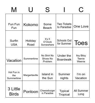 Vacation Vibes Bingo Card