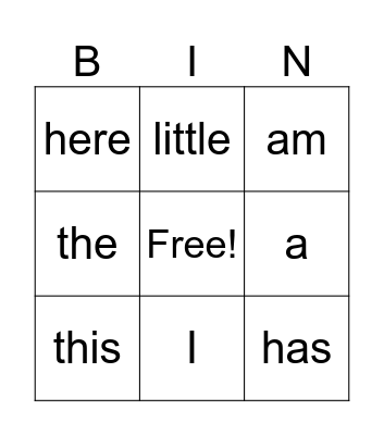 Kinder Sight Words Bingo Card