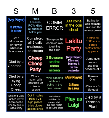 SMB35 Continued Interest - Tournament Bingo Card