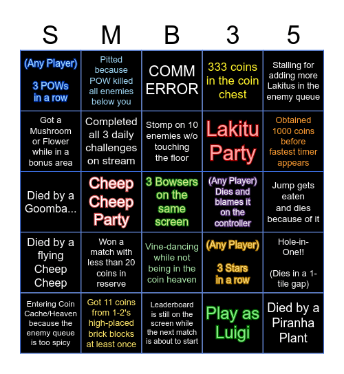 SMB35 Continued Interest - Tournament Bingo Card