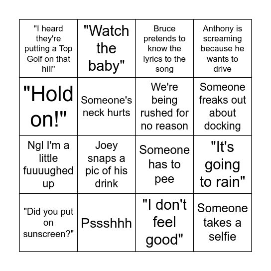 Blaisdell Boating Bingo Card