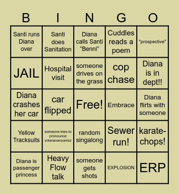 a day in the life of Diana Bingo Card