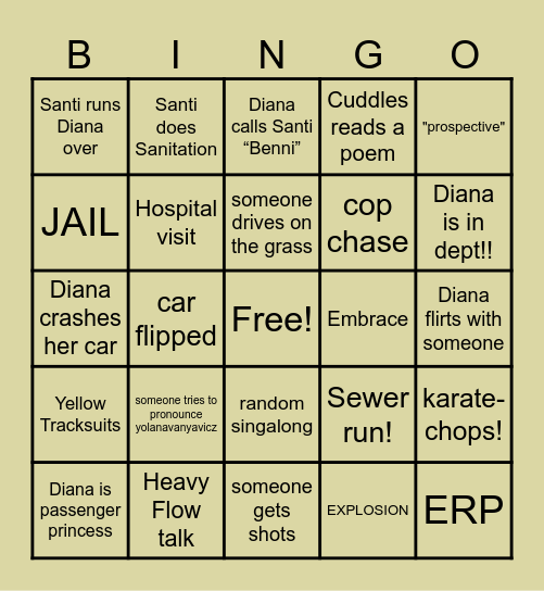 a day in the life of Diana Bingo Card