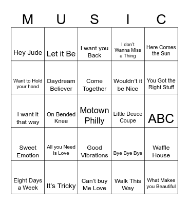 Boy Bands Bingo Card