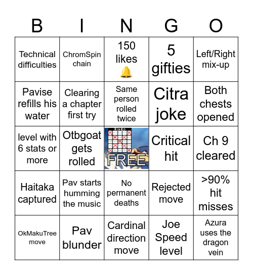 Youtube Plays Fire Emblem Fates: Chapter 9 Bingo Card