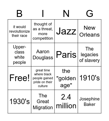 Harlem Renaissance Bingo Card