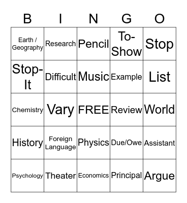 School House Rocks List 5 & 6 Bingo Card