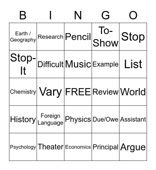 School House Rocks List 5 & 6 Bingo Card