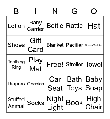 Baby Gift Bingo Card