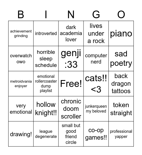 Stormy's personality Bingo Card