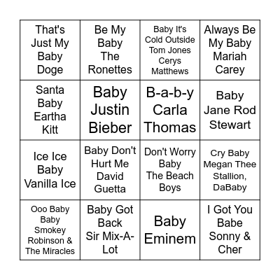 Baby Jones Music Bingo Card