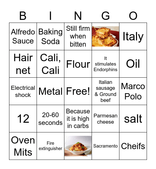 Pasta Bingo Card