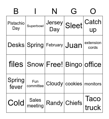 February in our office Bingo Card