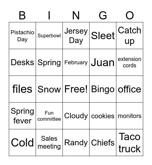 February in our office Bingo Card