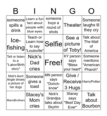 Nick & Stacey's Rehearsal Dinner Bingo Card